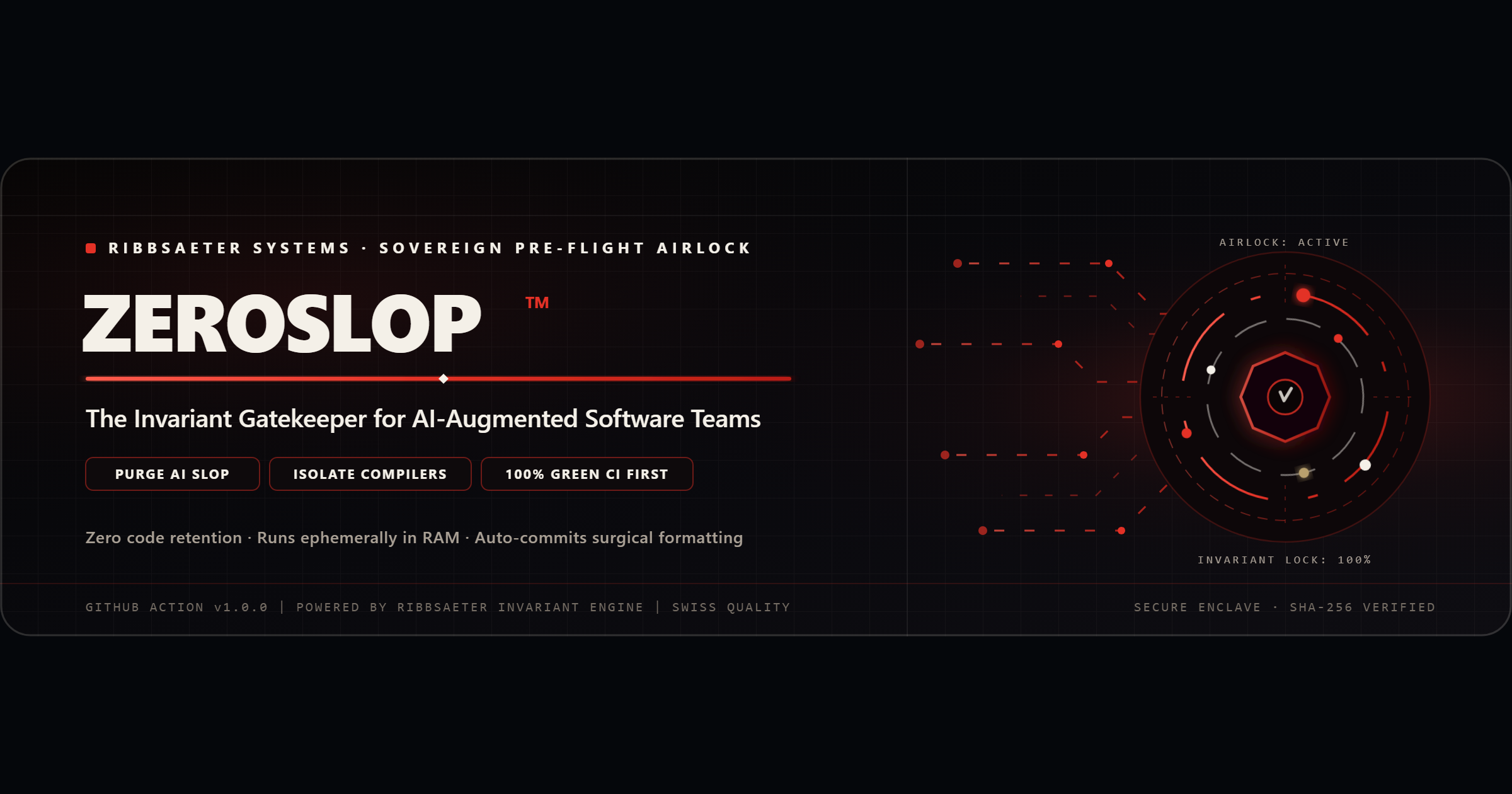 ZeroSlop™ by Ribbsaeter Systems — Sovereign Pre-Flight Airlock for Pull Requests on GitHub Marketplace